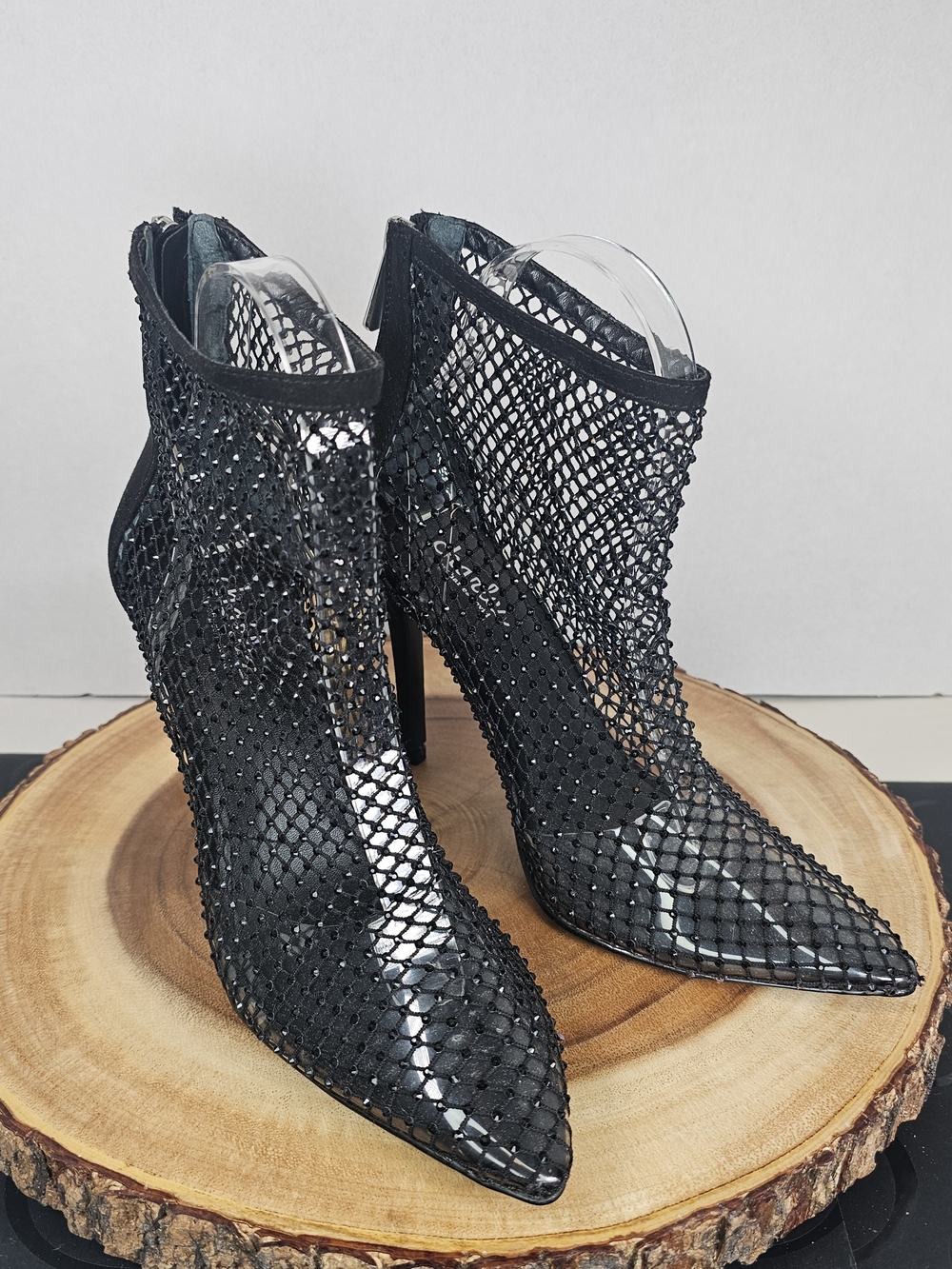 Charles David Black Mesh Crystal Pointed-Toe Stiletto Booties